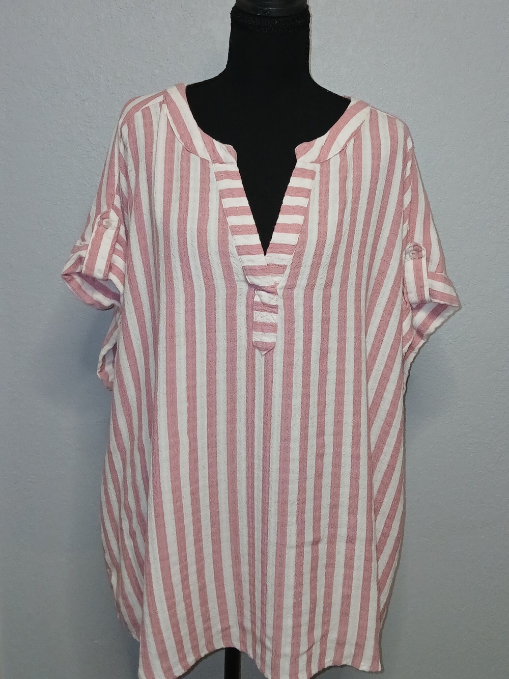 Jane and Delancey Pink and White Striped V-Neck Tunic